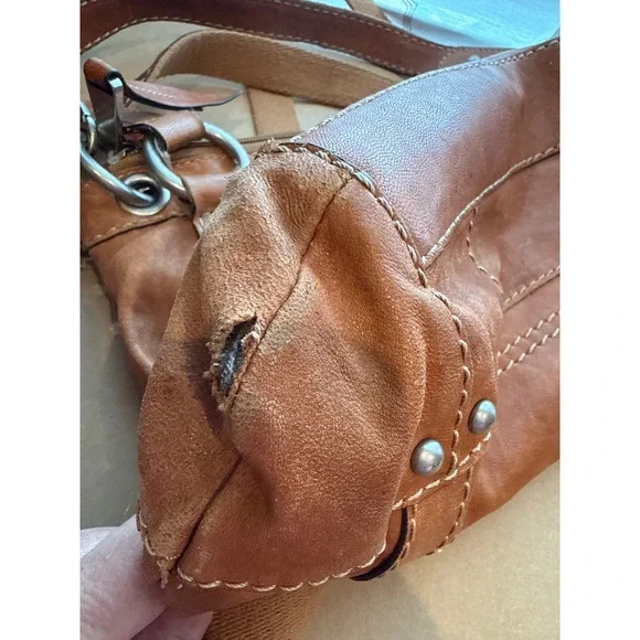 Fossil Long Live Vintage 1954 Cognac Brown Leather Hobo Shoulder Bag Large *flaw - Picture 8 of 8